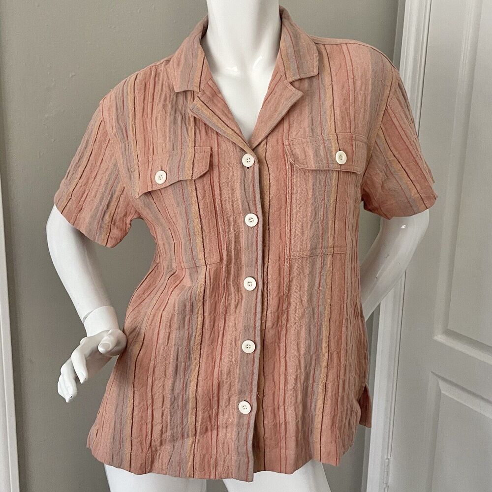 Madewell Ground Clay Stripe Stretch Cotton & Linen Camp Shirt Women’s Sz Small